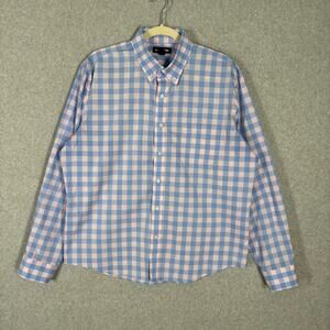 Lands End Shirt‎ Mens Large 16 16.5 Blue Pink Check Gingham Cotton Poly Stretch
